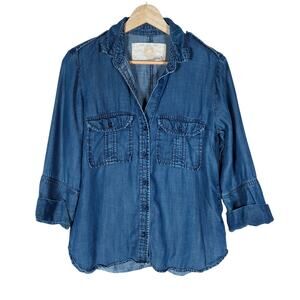 Bella Dahl Womens Denim Shirt XS Tencel Blue Button Front Casual Trendy Blouse